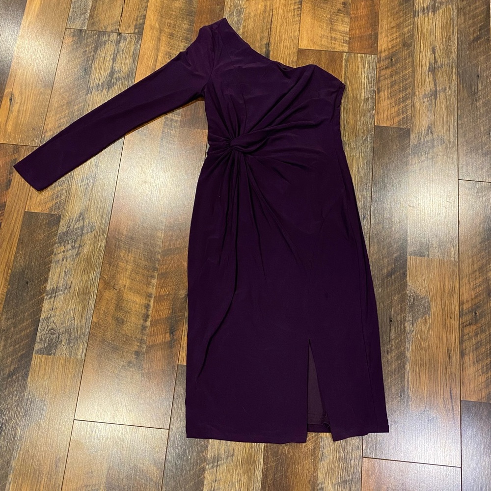 Plum Vince Camuto one shoulder dress with front slit